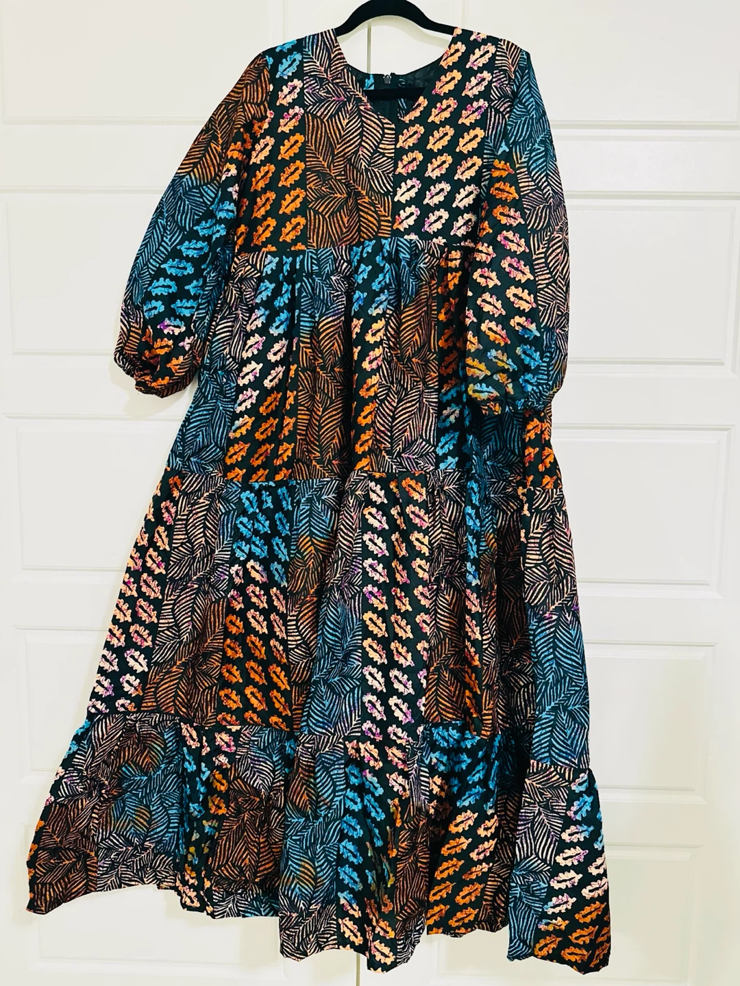 Tiered Maxi Dress with Leaf Print - photo 4