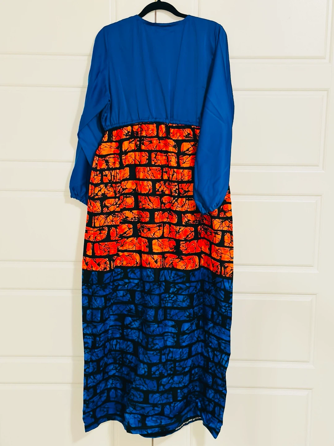 Blue Long Sleeve Maxi Dress with Brick Print - photo 2