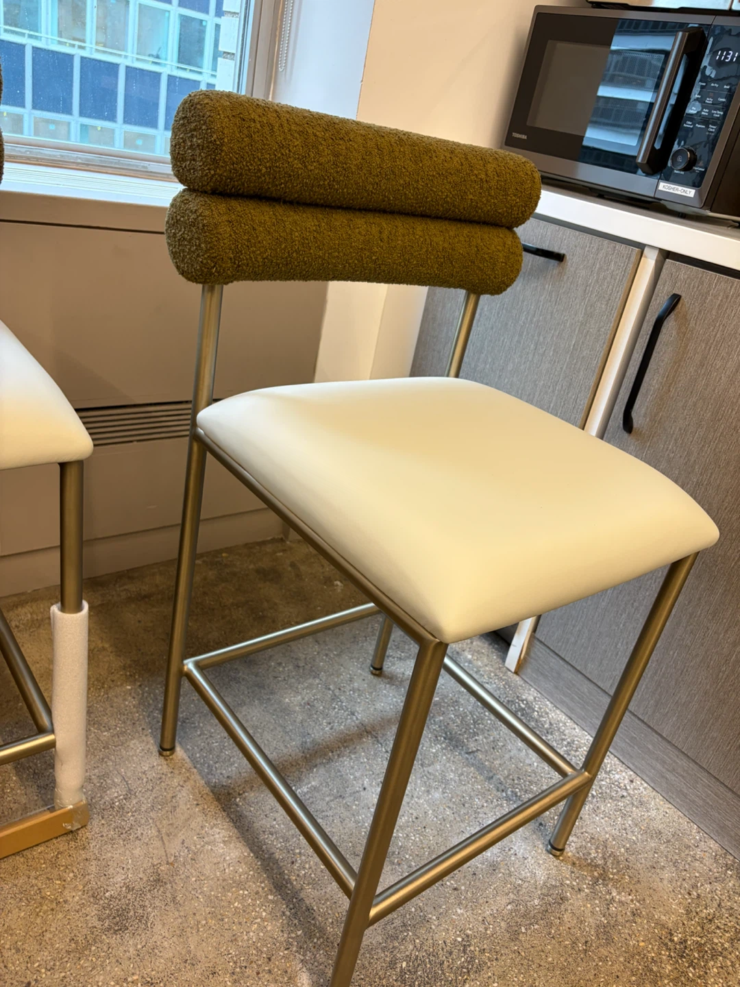 Modern Bar Stool with White Seat and Olive Green Back - photo 2