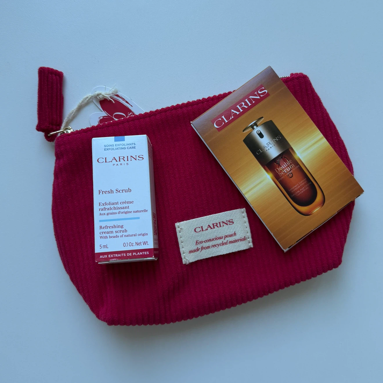 Clarins Set - Double Serum Sample Pack & Fresh Scrub