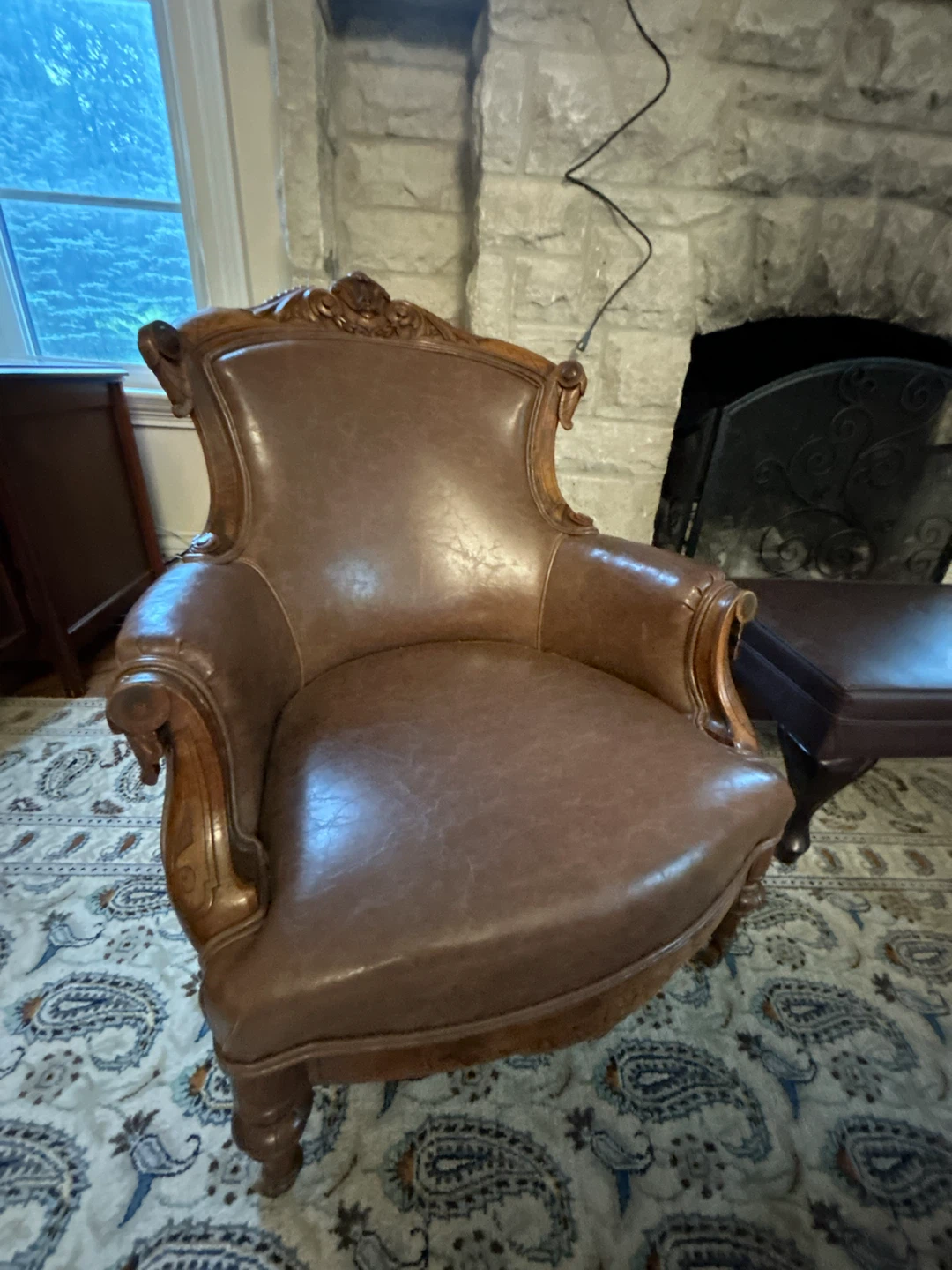 Brown Leather Armchair and Ottoman - photo 2