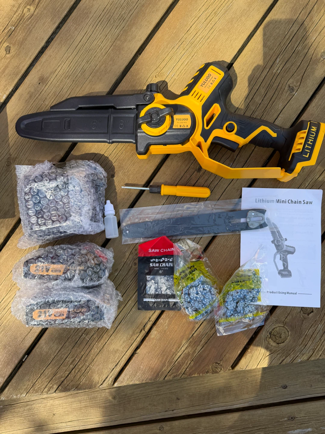 Lithium Mini Chain Saw with 2 Batteries and Extra Chain