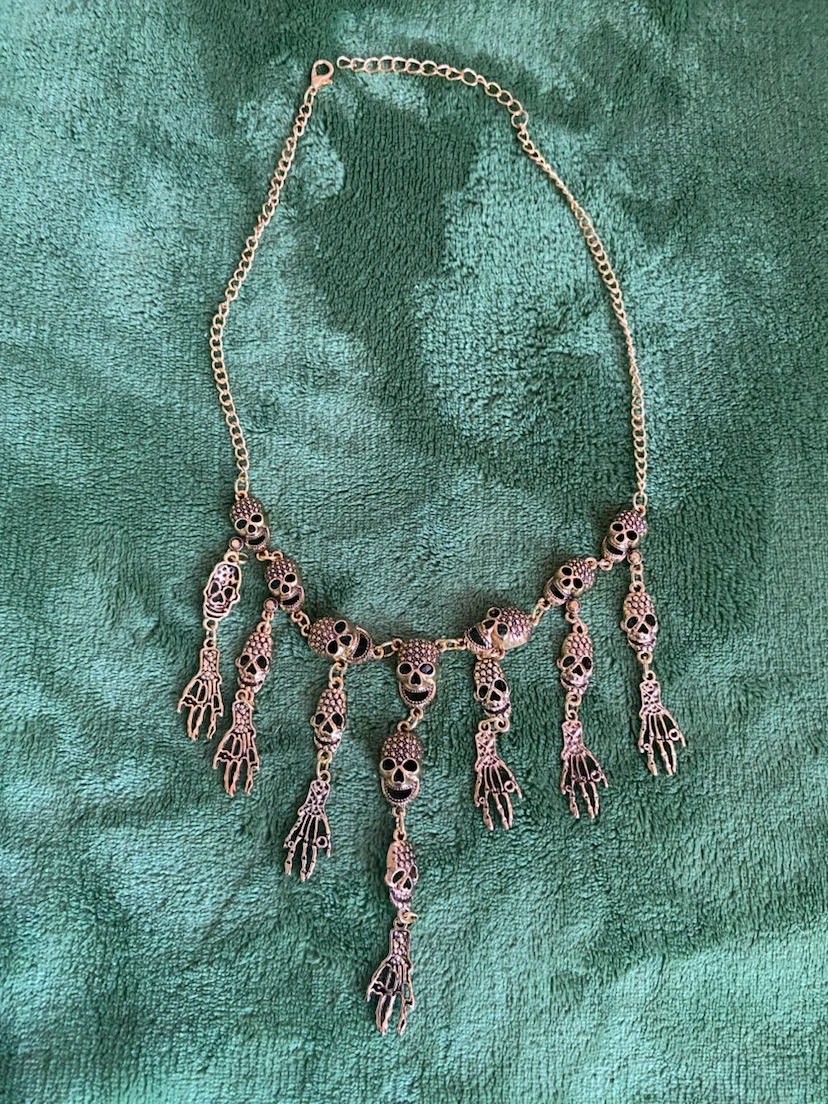 Skull and Skeleton Hand Charm Necklace