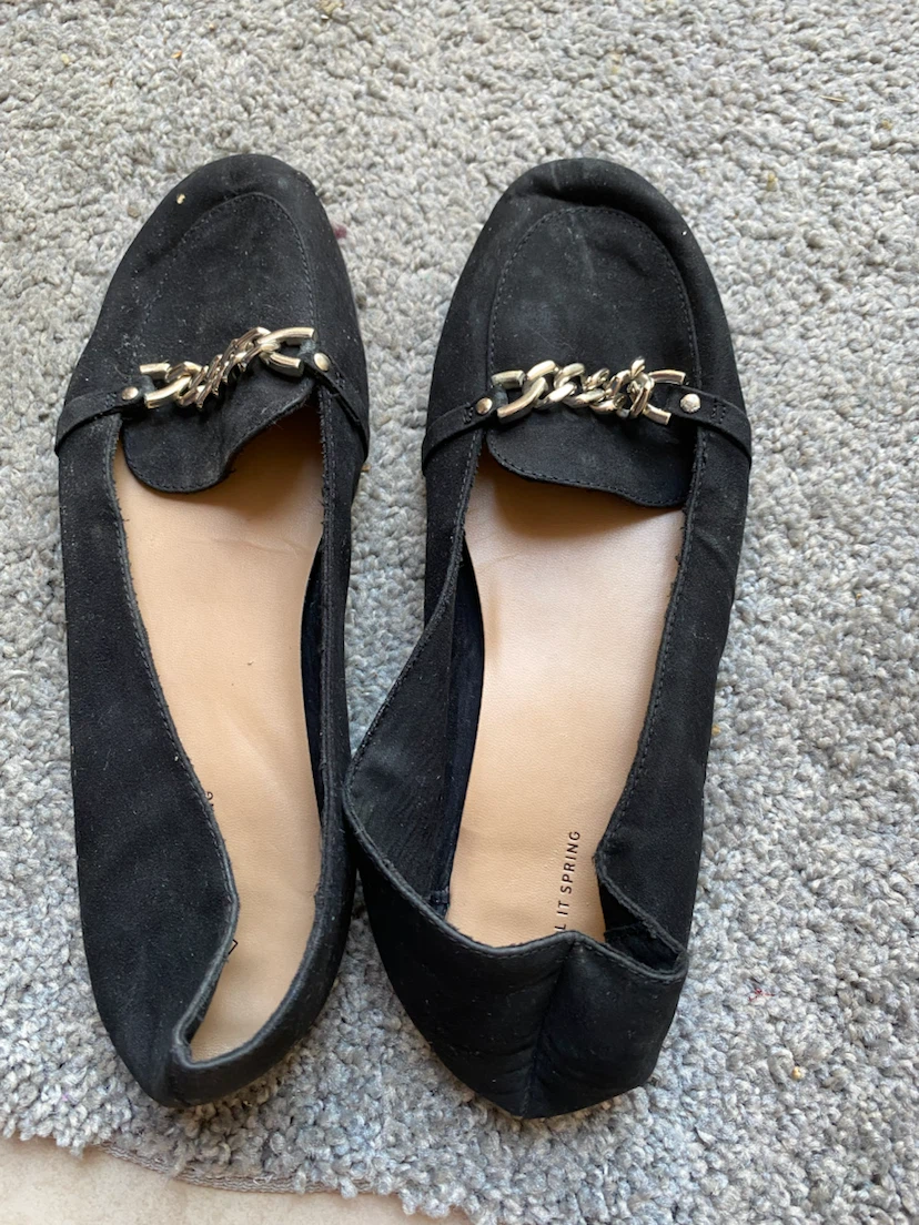 Black Loafers with Gold Chain Detail