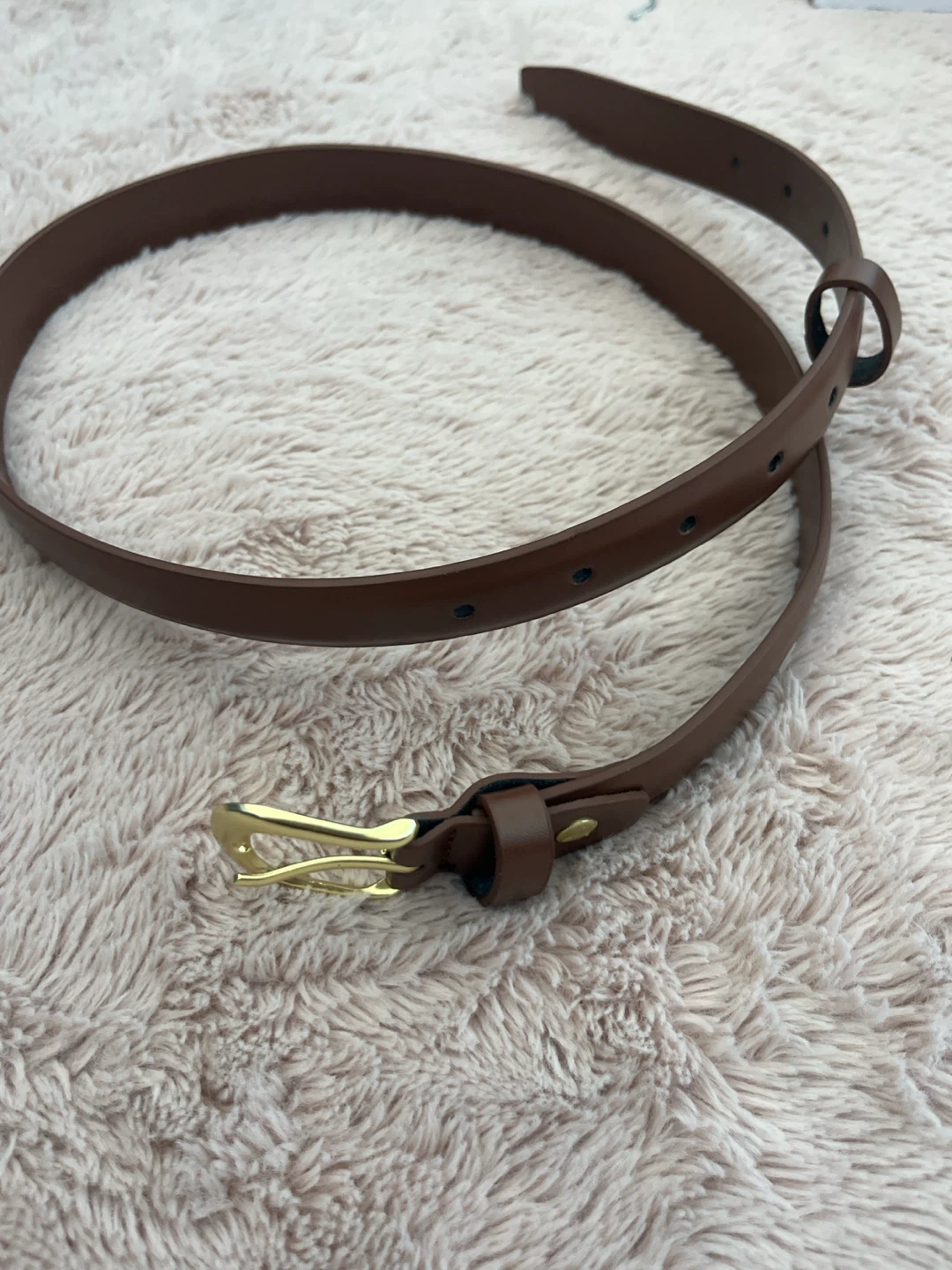 Brown Leather Belt with Gold Buckle