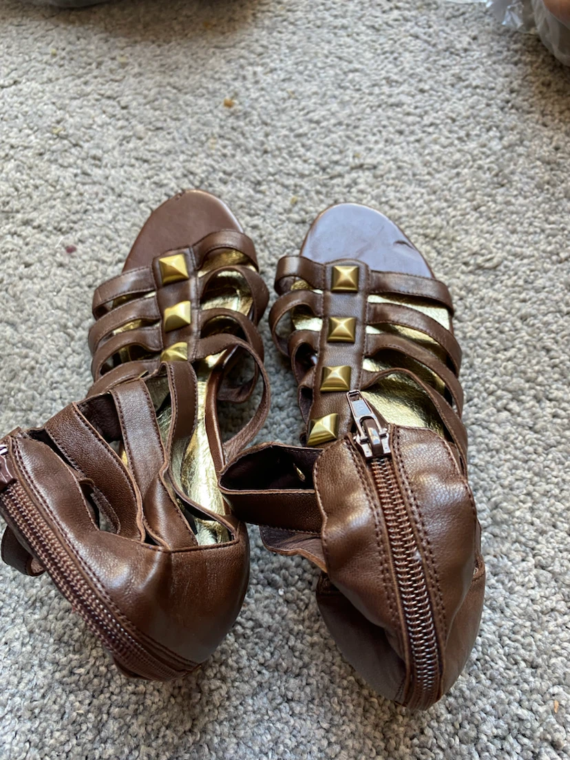 Brown Gladiator Sandals with Gold Studs