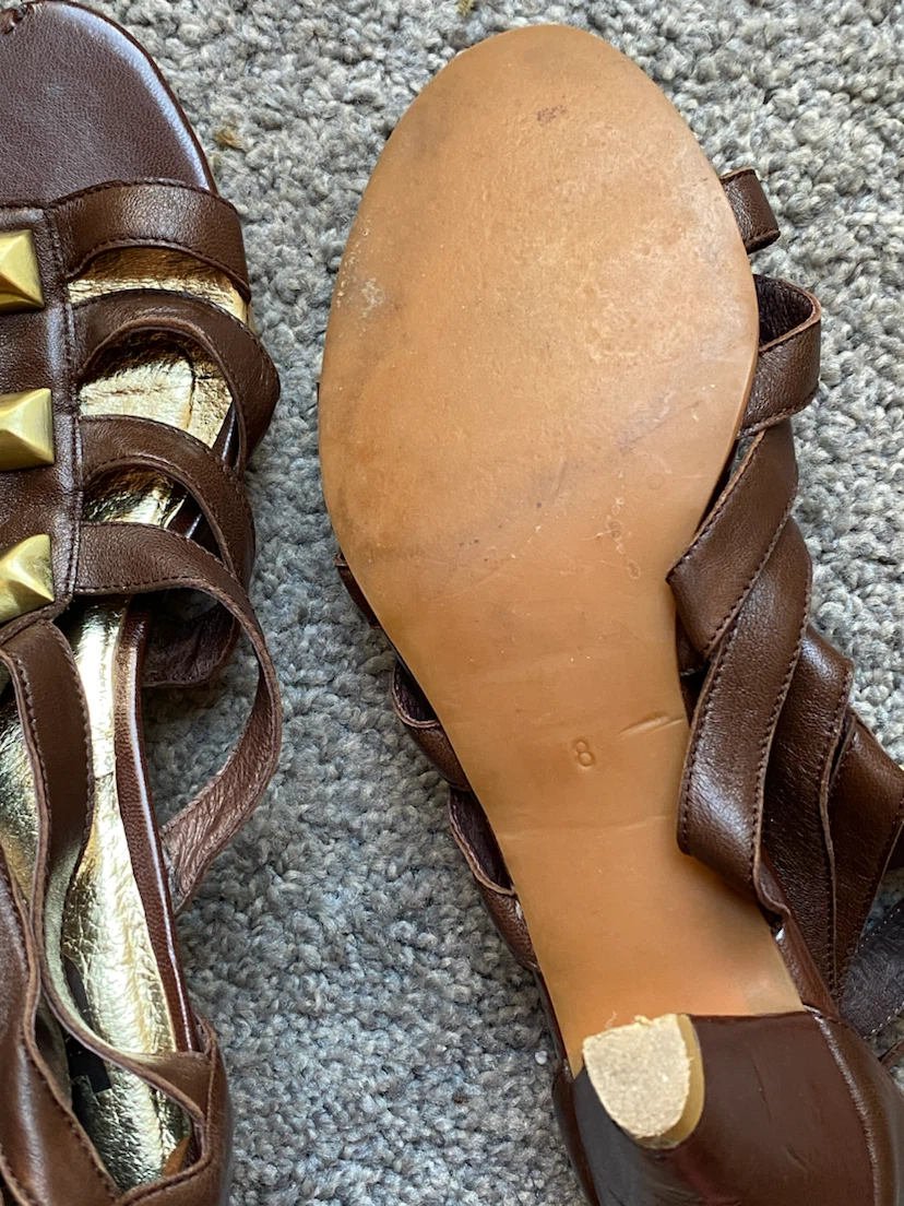 Brown Gladiator Sandals with Gold Studs - photo 2