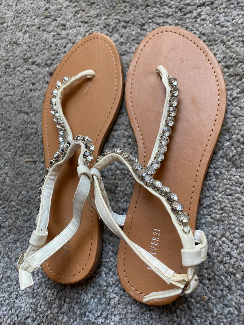 Forever 21 White Jeweled Flat Sandals - photo 2