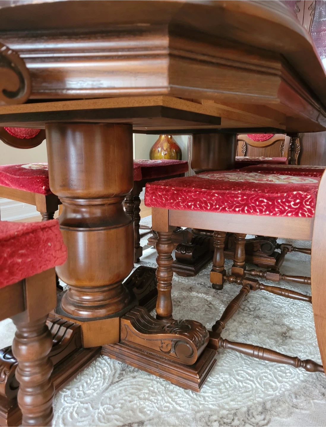 Wood dining set - pedestal table, six chairs & china cabinet - photo 2