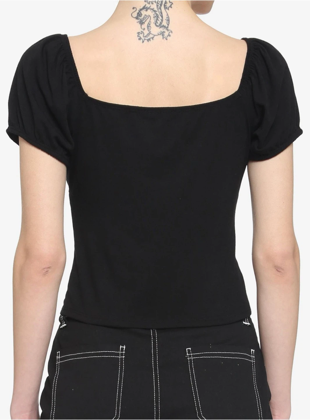 Black Lace-Up Puff Sleeve Top - photo 2