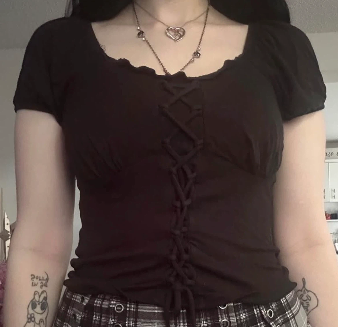 Black Lace-Up Puff Sleeve Top - photo 4