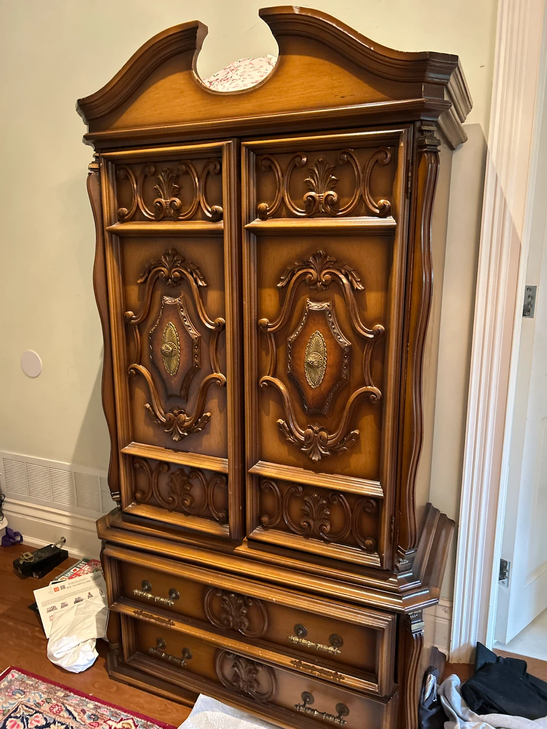 Vintage Wooden Armoire Wardrobe with Drawers