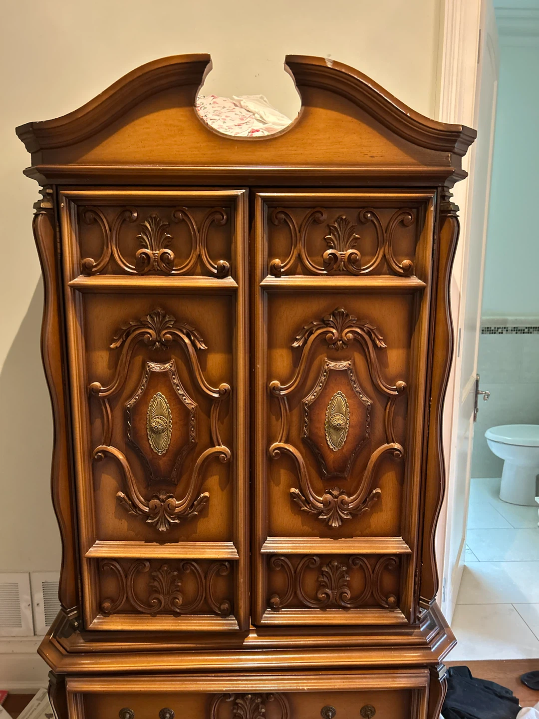 Vintage Wooden Armoire Wardrobe with Drawers - photo 2