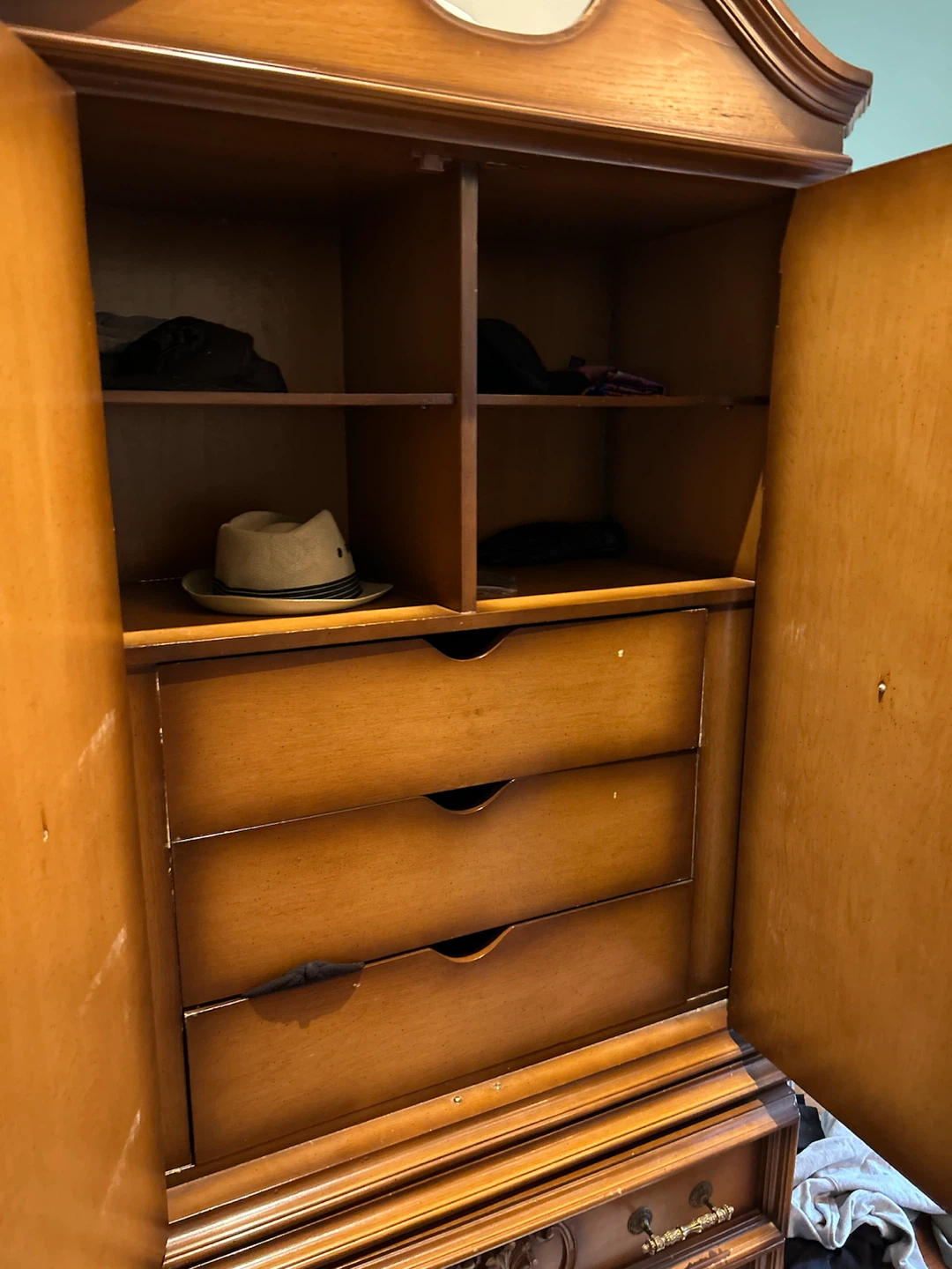 Vintage Wooden Armoire Wardrobe with Drawers - photo 5