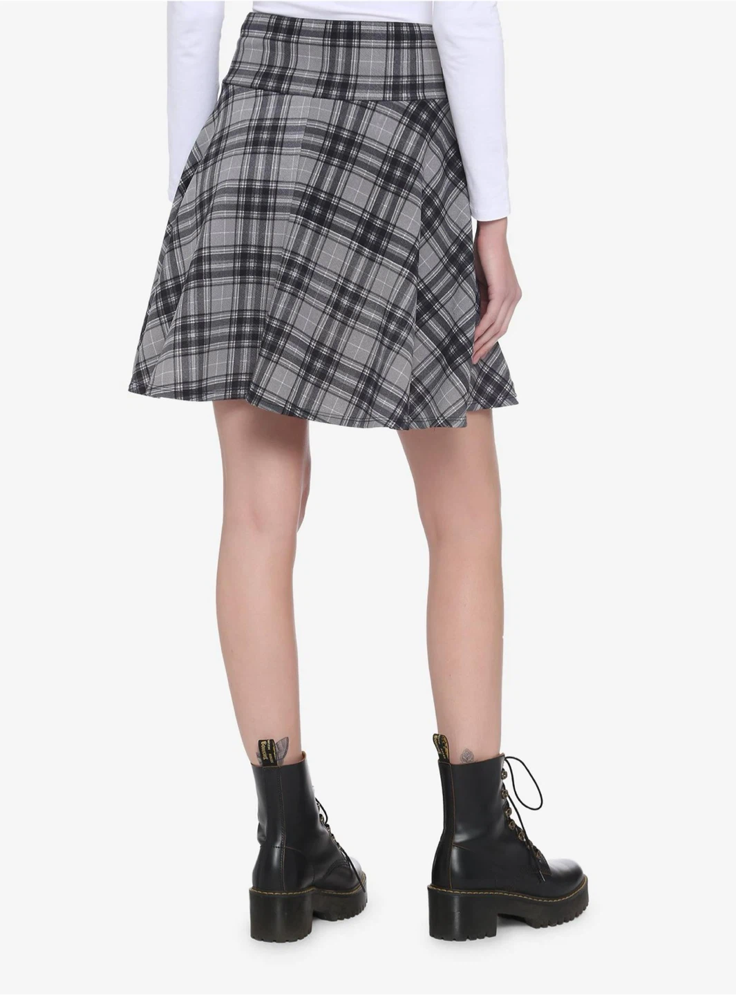 Grey Plaid Mini Skirt with Lace-Up Detail - photo 2