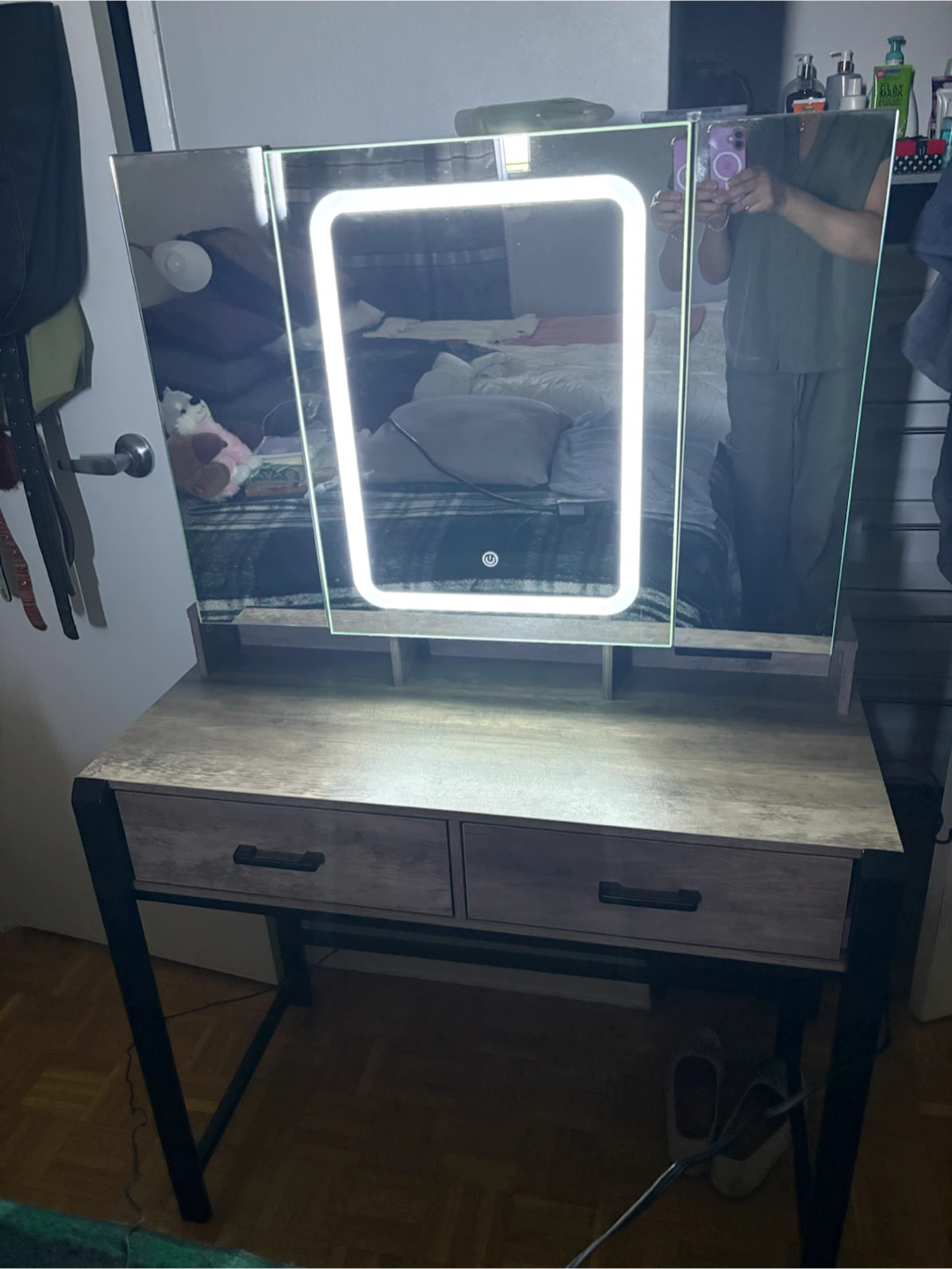 Vanity Desk with Lighted Tri-fold Mirror - photo 2