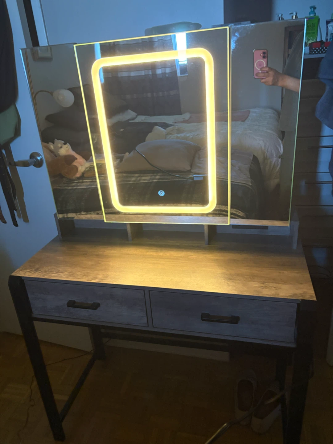 Vanity Desk with Lighted Tri-fold Mirror - photo 3