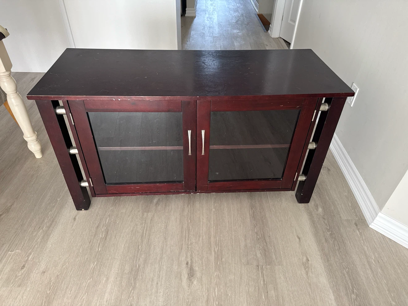 Dark Wood Media Console with Glass Doors