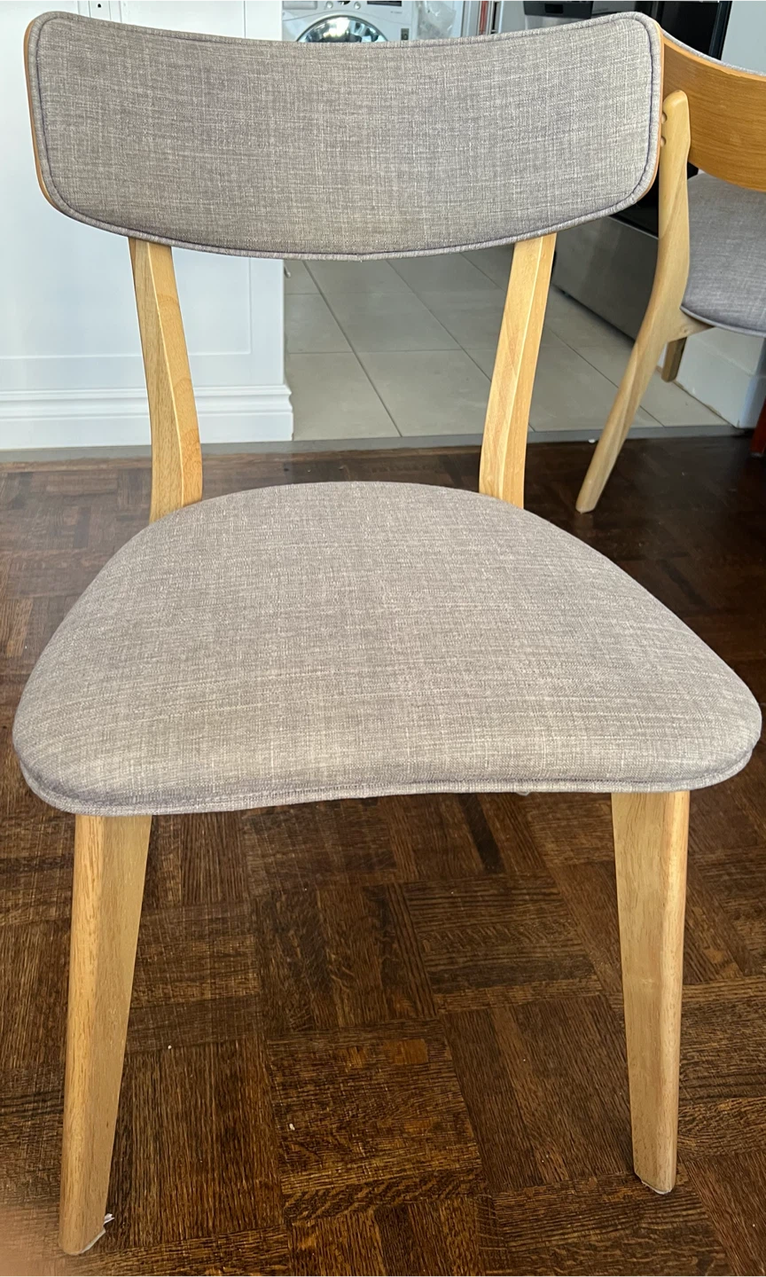 Grey Upholstered Dining Chair with Wooden Legs