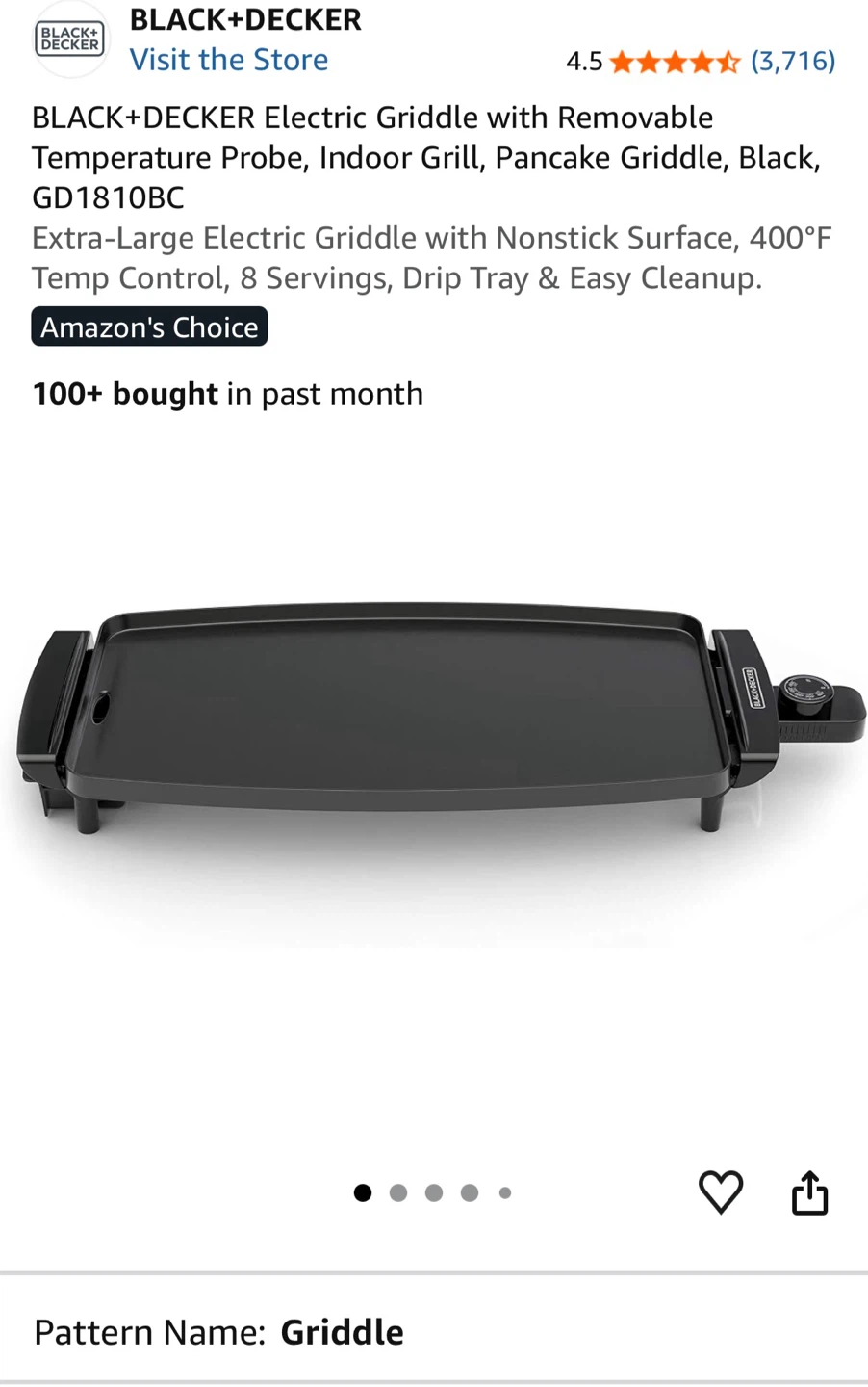 BLACK+DECKER Electric Griddle GD1810BC