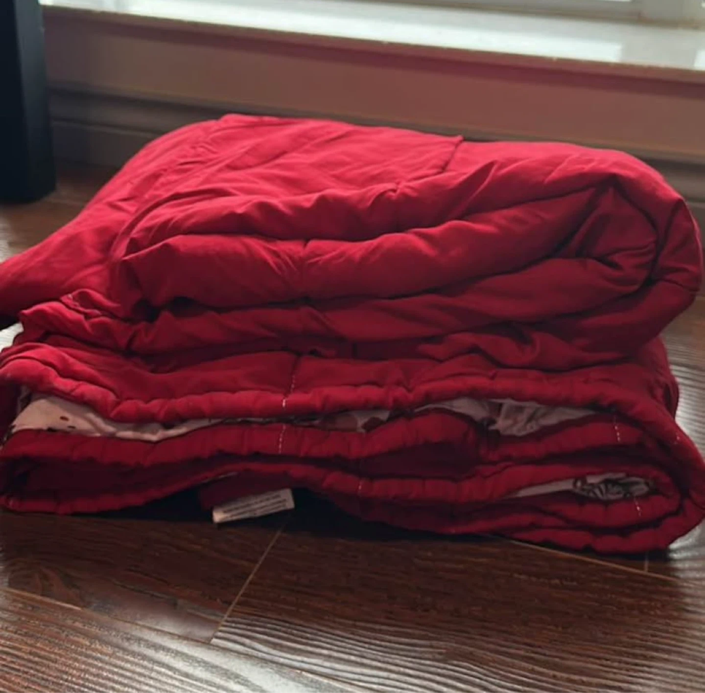 Red Quilt with Floral Print
