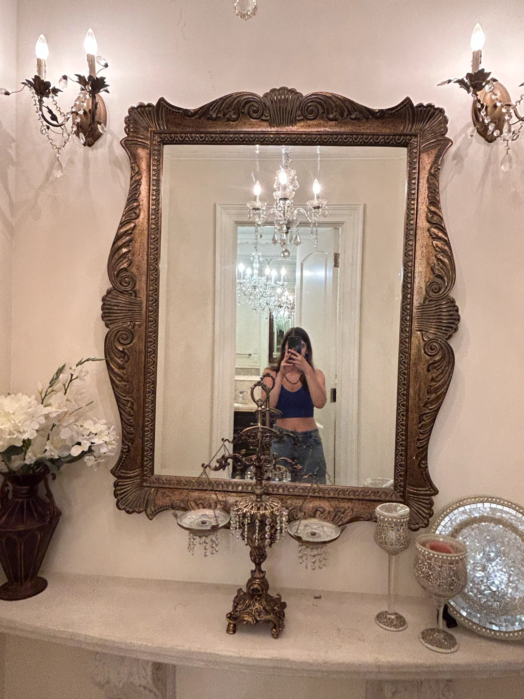 Large Ornate Bronze Wall Mirror