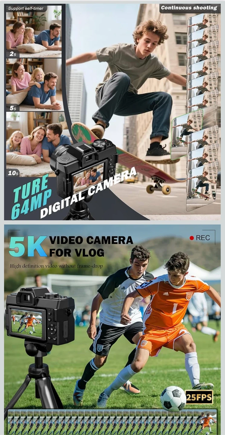5K Digital Cameras 64MP - 16X Zoom, WiFi, 64GB Card - photo 3