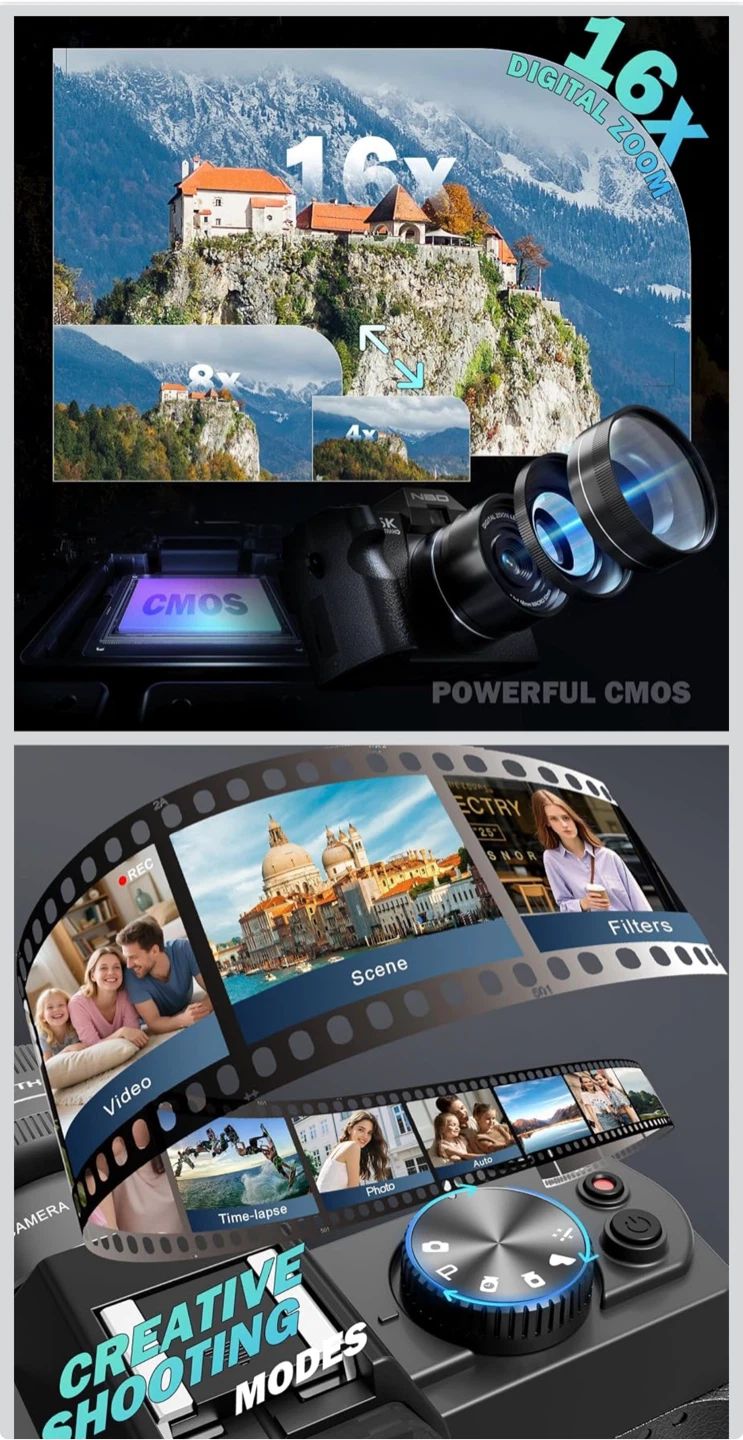 5K Digital Cameras 64MP - 16X Zoom, WiFi, 64GB Card - photo 4