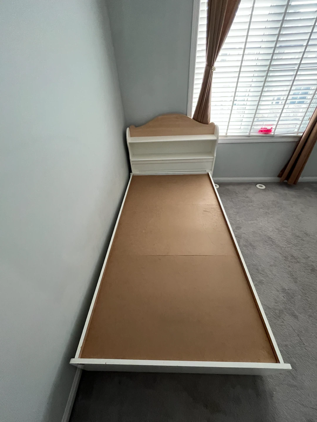 White Twin Bed Frame with Built-in Shelving and Drawers - photo 2