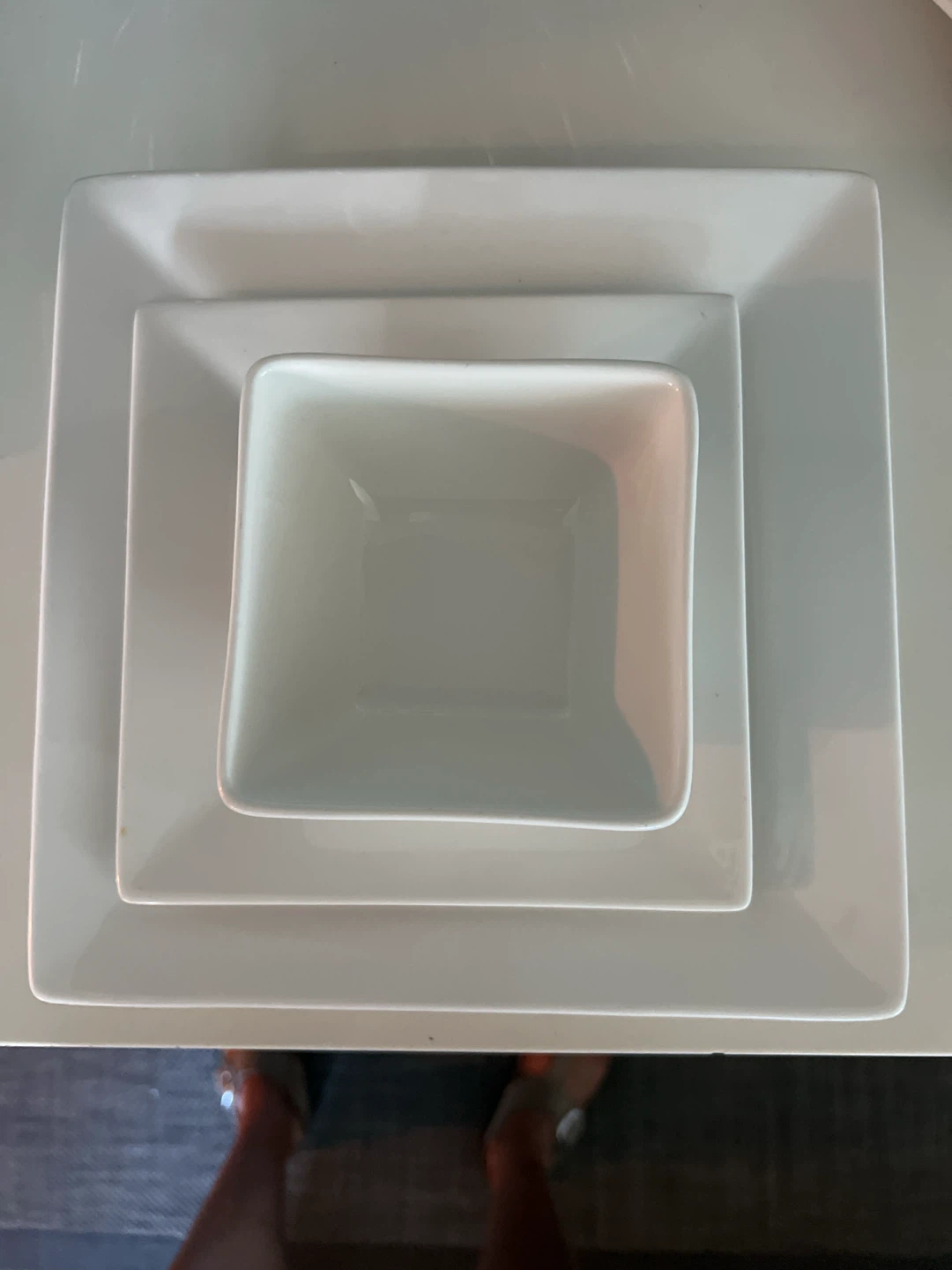 4 White Square Soup Bowls Set