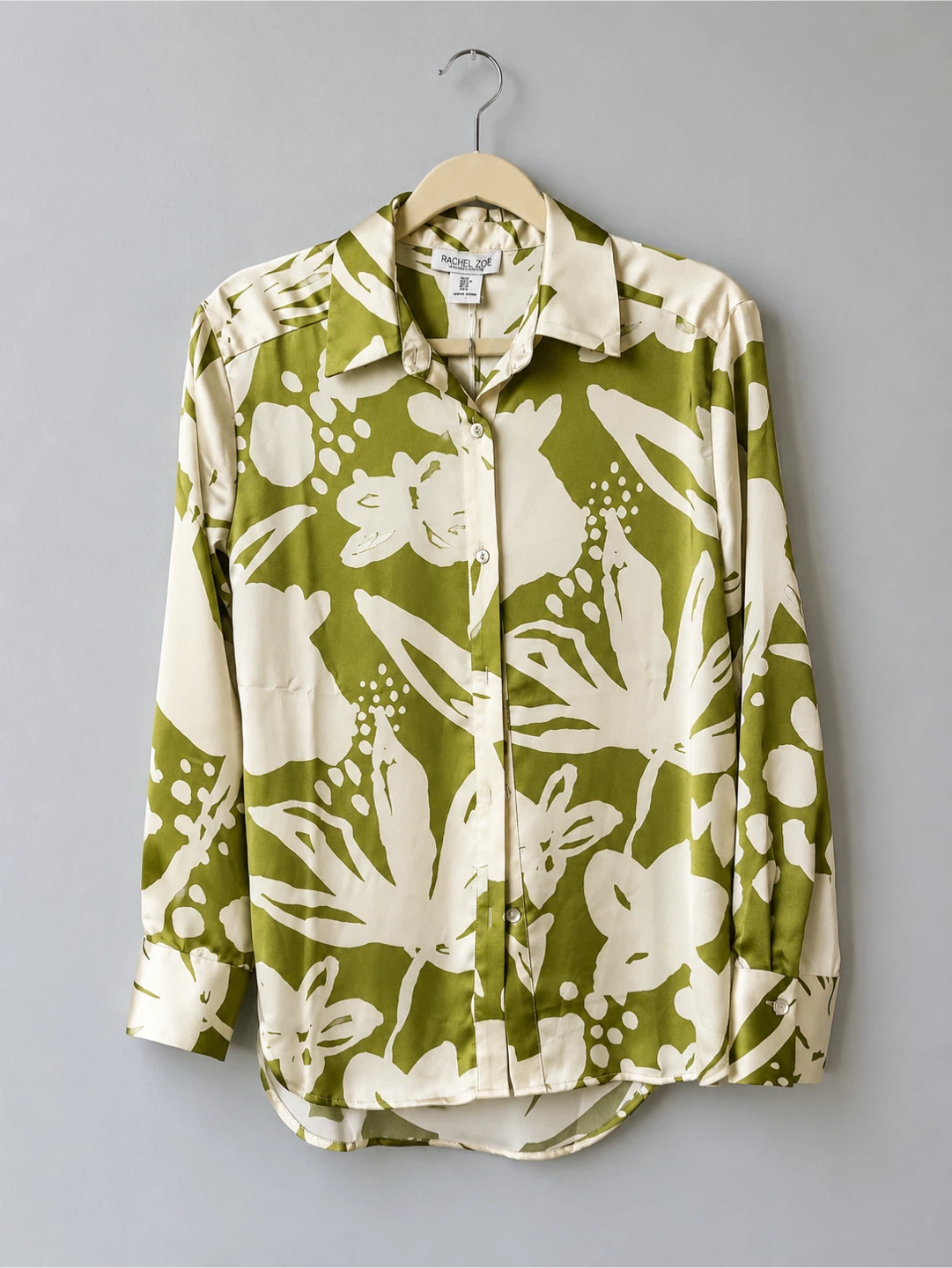Rachel Zoe Green & Cream Floral Print Silk Shirt Size S - photo 3