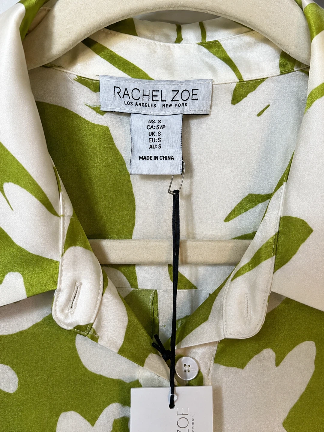Rachel Zoe Green & Cream Floral Print Silk Shirt Size S - photo 4