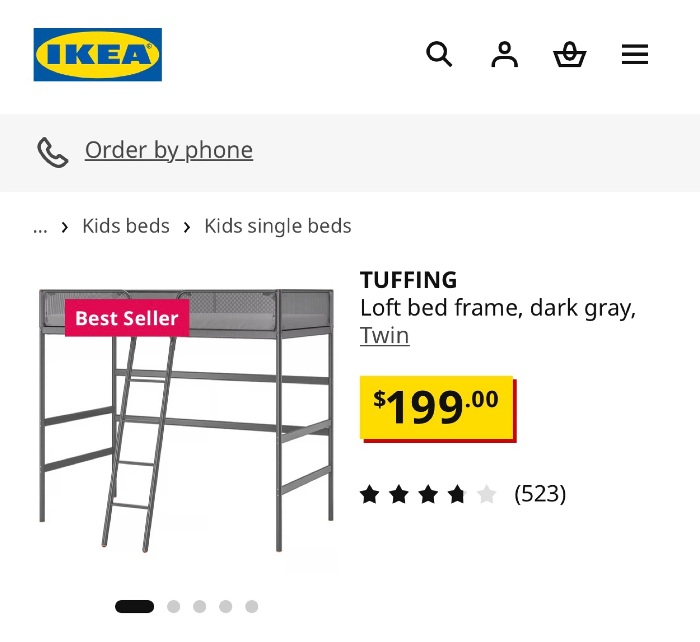 IKEA TUFFING Loft Bed Frame - Dark Gray, Twin