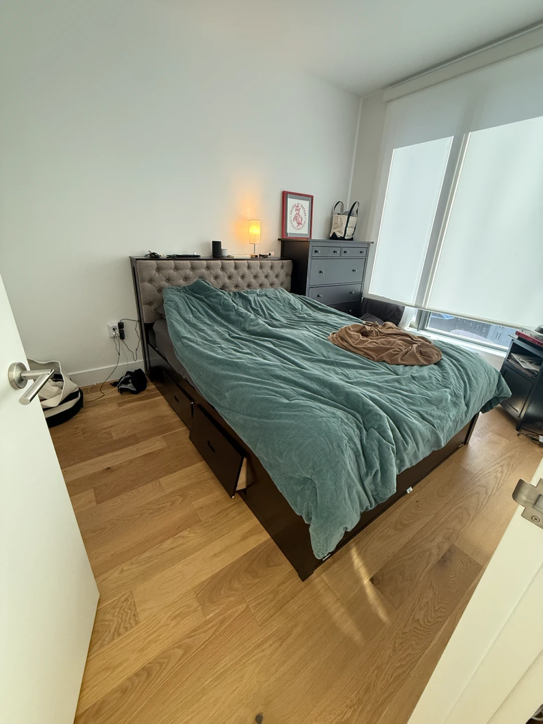 Platform Bed Frame with Storage Drawers and Headboard Shelf