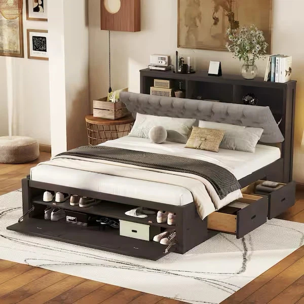 Platform Bed Frame with Storage Drawers and Headboard Shelf - photo 3