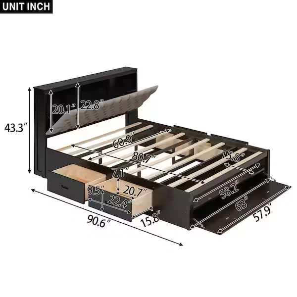 Platform Bed Frame with Storage Drawers and Headboard Shelf - photo 4