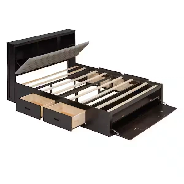 Platform Bed Frame with Storage Drawers and Headboard Shelf - photo 5