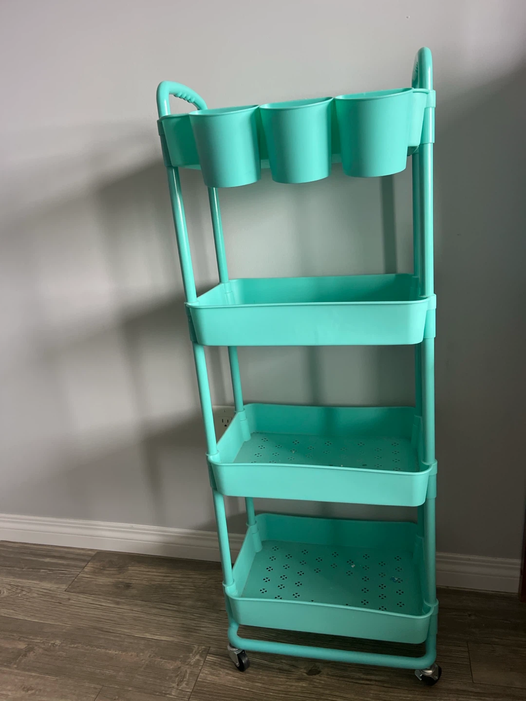 Turquoise 4-Tier Rolling Storage Cart with Organizers