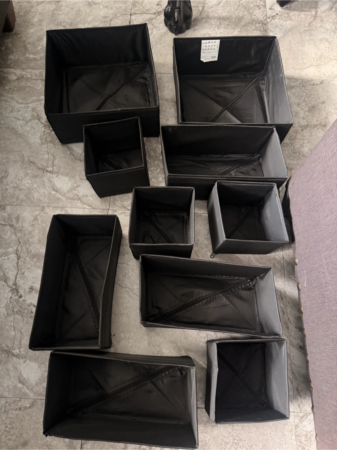 Set 10 Black Fabric Drawer Organizers Set