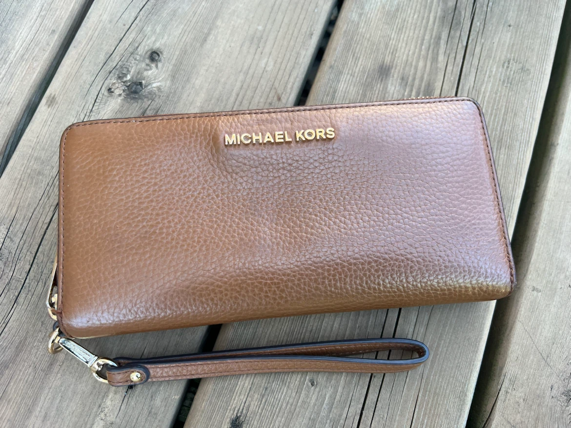 Michael Kors Brown Leather Zip Around Wallet Wristlet