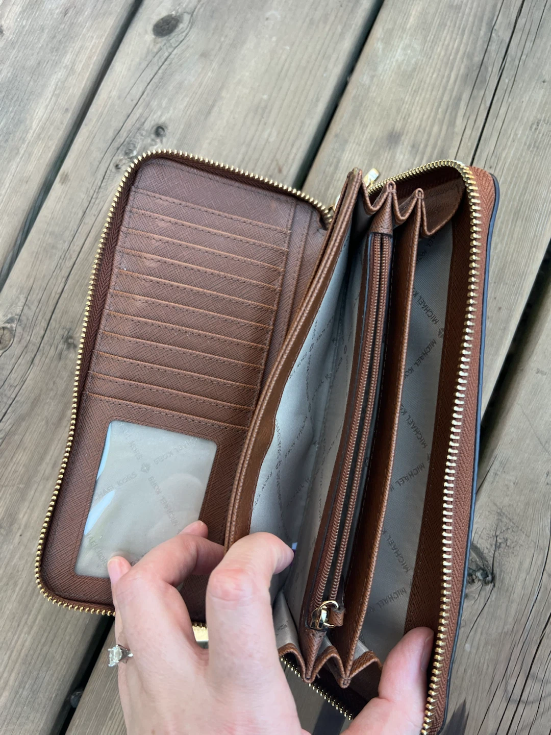 Michael Kors Brown Leather Zip Around Wallet Wristlet - photo 2