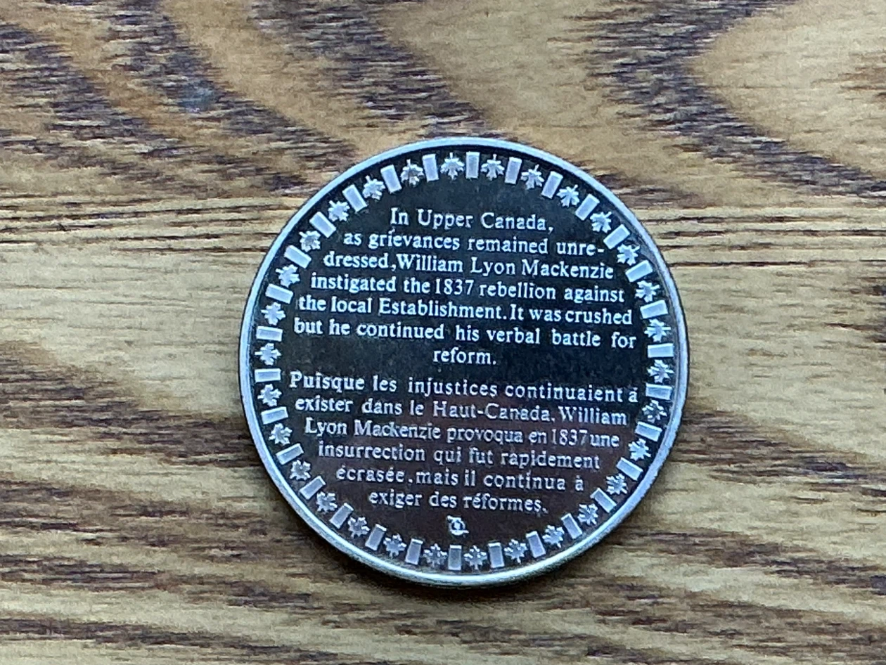 1837 William Lyon MacKenzie: 1972 History Of Canada Medallion - photo 2
