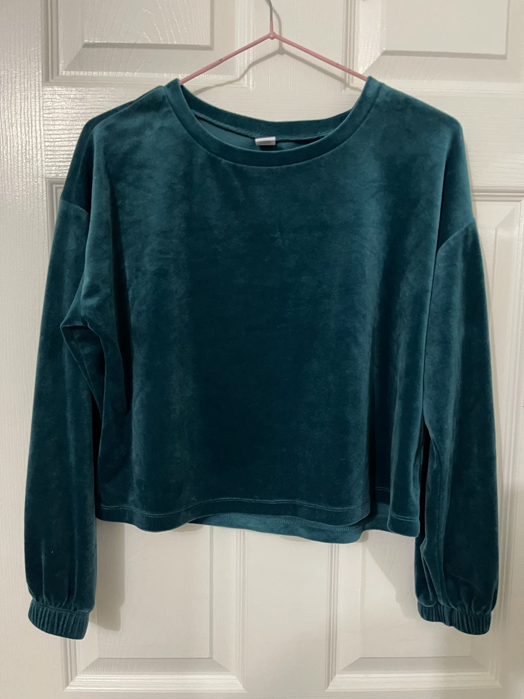 Old Navy Teal Velvet Cropped Sweatshirt Size S - photo 2