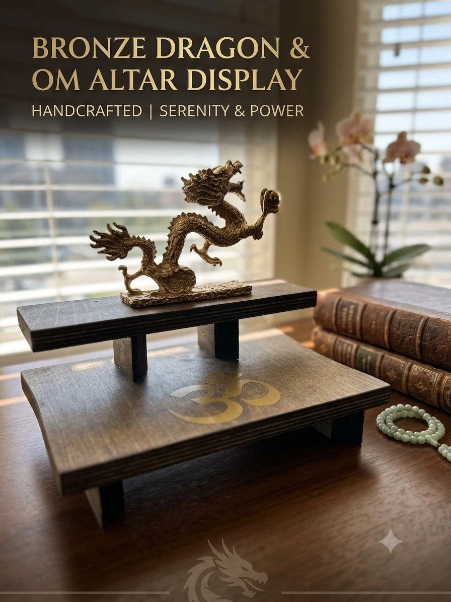 Gold Dragon and Om Symbol Display Stand