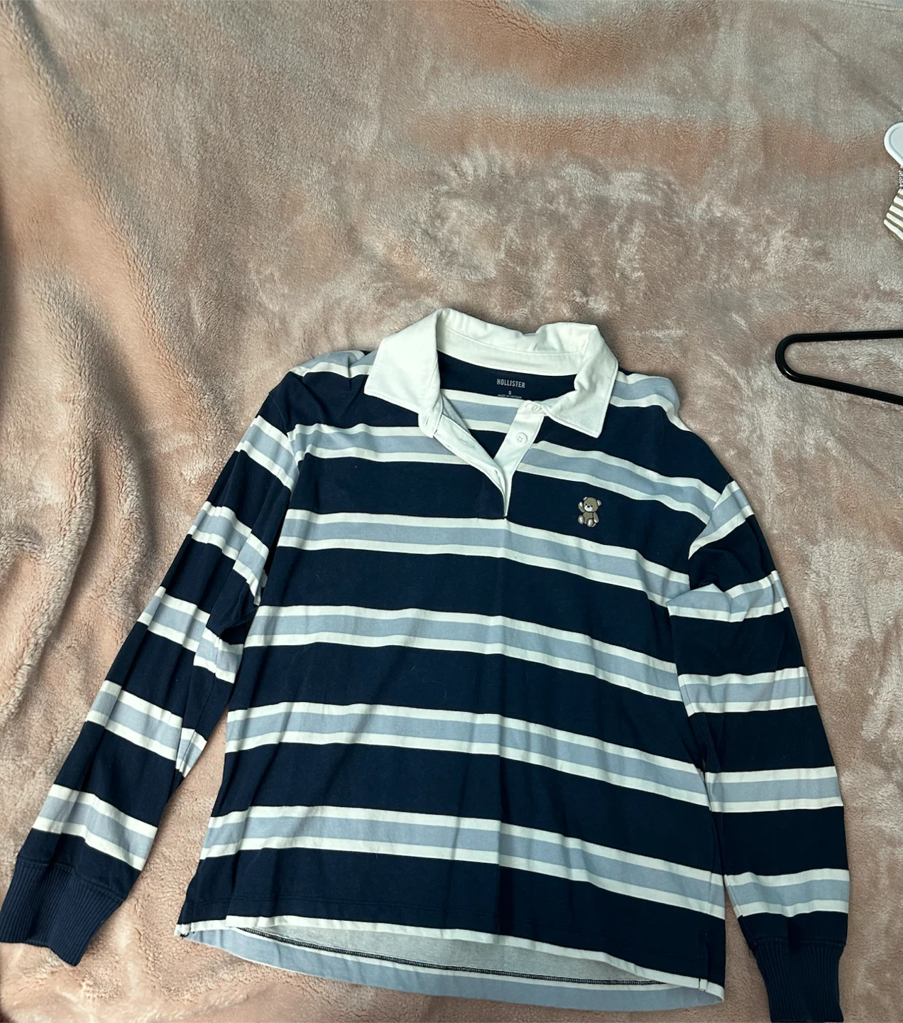 Hollister Striped Long Sleeve Rugby Shirt with Bear Embroidery