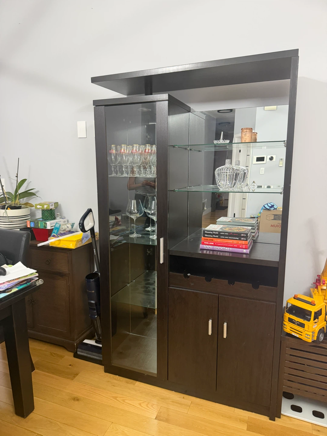 Dark Wood Bar Cabinet with Glass Doors - photo 2