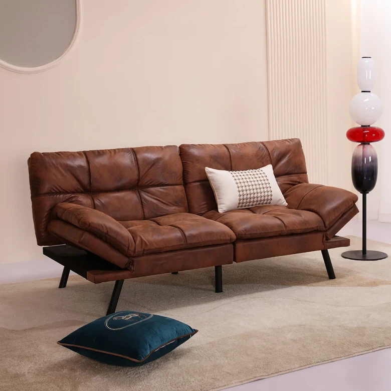 Brown Faux Leather Futon Sofa