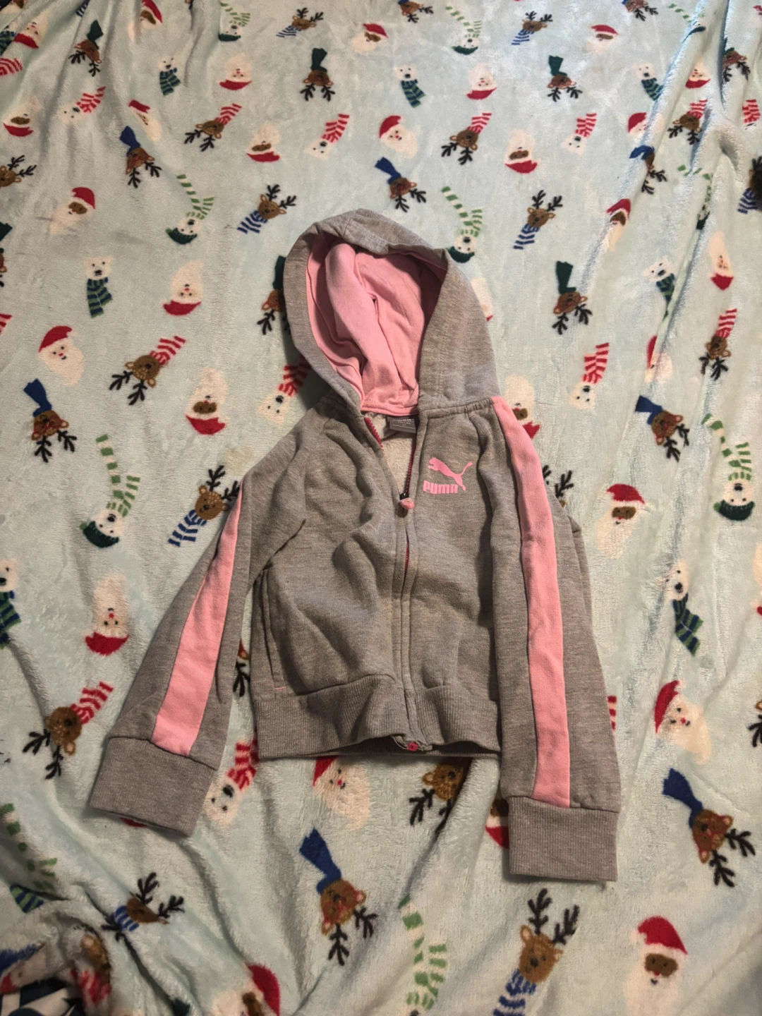 Puma Girls Grey Pink Hoodie
