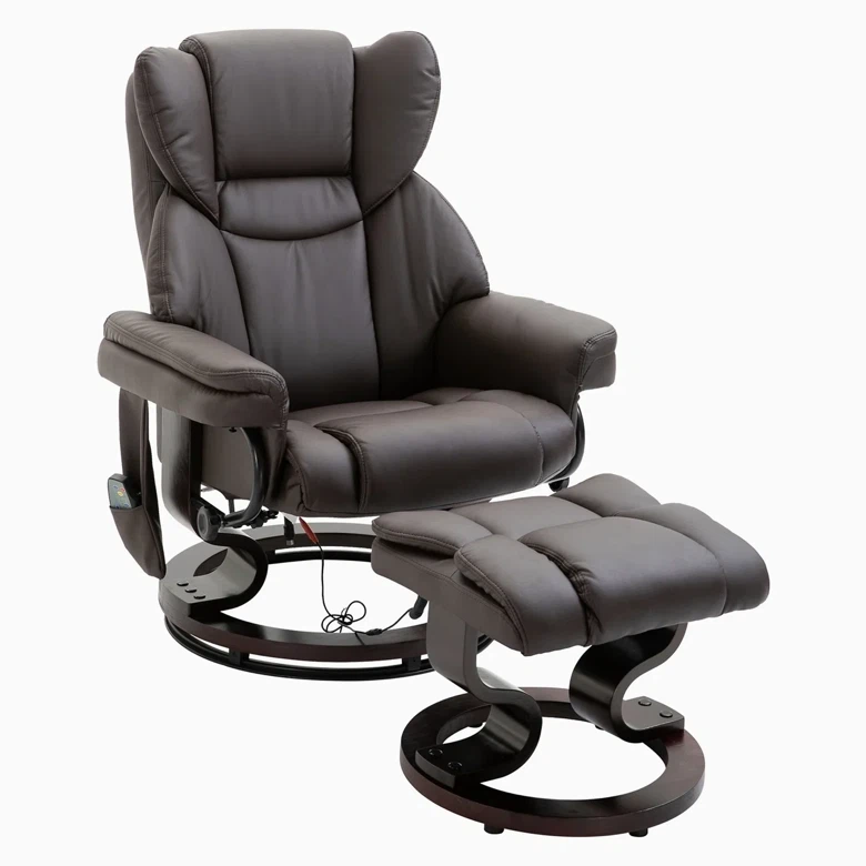 Brown Leather Massage Recliner Chair with Ottoman