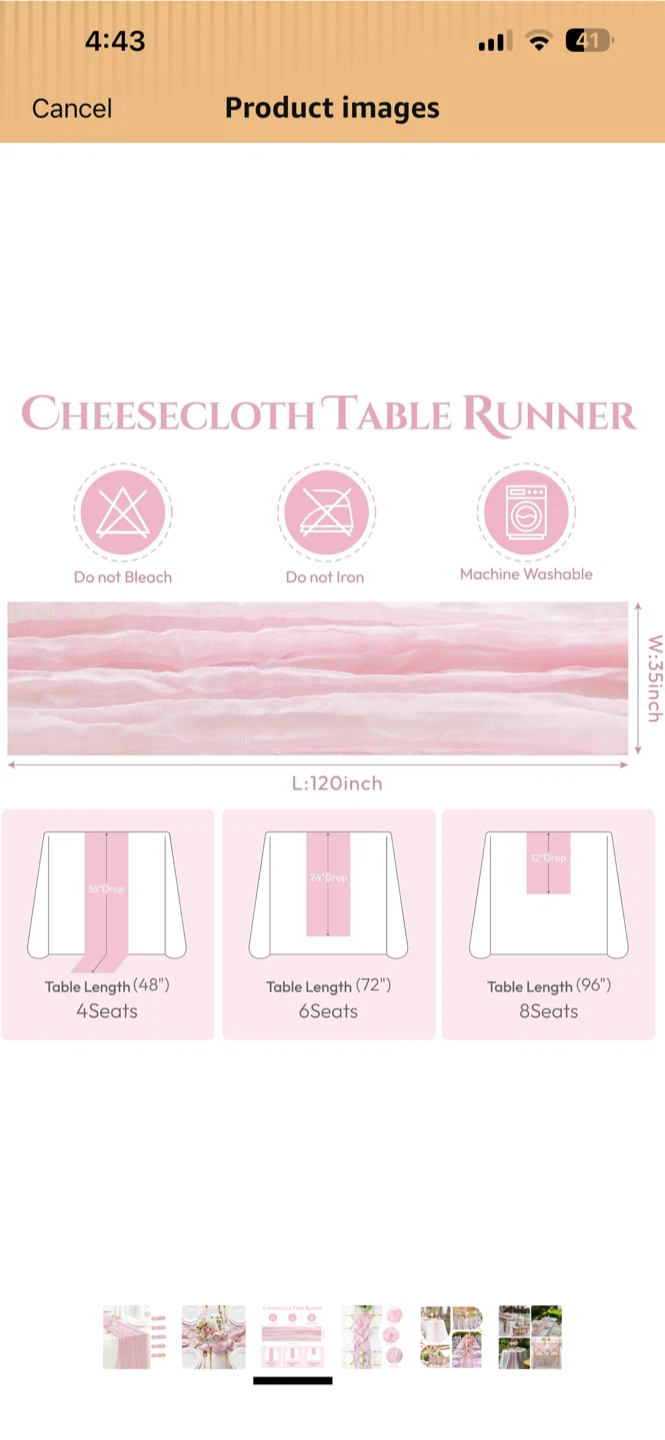 Cheesecloth Table Runner - Pink5 pack 10ft - photo 3